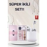 Marsilyan 3 Kordonlu Dokunmatik Ekran Akıllı Saat ve 2.nesil Kablosuz Bluetooth Kulaklık Anc/enc - 35 - 48 mm - 1 - 01P-Pembe