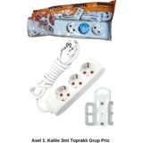 Marsilyan 3 Metre Askı Aparatlı Topraklı 3lü Grup Priz -AST303 - Renkli