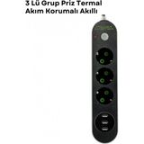Marsilyan- 3 USB Portlu Üçlü Priz CXE103 - Renkli - standart