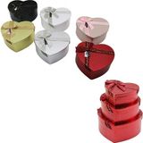 Marsilyan 3'lü Kalp Tasarımlı Karton Hediye Kutusu Seti - Parlak Renk - Kurdele Detaylı - Renkli - standart