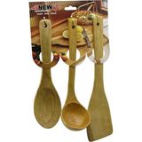 Marsilyan 3pcs Ahşap Bambu Mutfak Servis Seti KAŞIK=27CM - KEPÇE=27CM - SPATULA=32CM (K95) - Renkli - standart