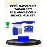 Marsilyan 4 Parçalı Evcil Hayvan Tarak Seti – Paslanmaz Çelik Dişli, Ergonomik Saplı - Ahşap