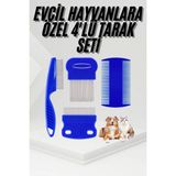 Marsilyan 4'lü Bit Pire Tarağı Set Kedi Köpek Evcil Hayvan Tüy Toplayıcı Mavi