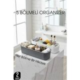 Marsilyan 5 Bölmeli Banyo ve Makyaj Organizer Kutusu Gri & Beyaz 2’li Set Tezgah Üstü Düzenleyici - Renkli - standart