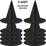 Marsilyan™- 8 Adet Siyah Cadı Şapkası – Yetişkin Çocuk Kostüm Aksesuarı - Renkli - standart
