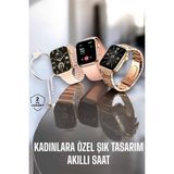 Marsilyan Akıllı Saat Kadınlara Uyku ve Sağlık Takibi Yapabilen Bileklik Hediyeli - 01P-Pembe