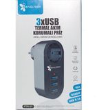 Marsilyan Akım Korumalı Tekli Priz - Akıllı Akım Dengeleme - 3xusb - Isıya Karşı Dayanıklı (4887)