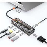 Marsilyan Ally 6in1 Type-C To Usb3.0 + Usb2.0 + Type-C Pd 100W + HDMI + VGA + 3.5mm Çoğaltıc Transparanı