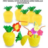 Marsilyan Ananas Hawaii Luau Aloha Pipetli İçecek Kabı Bardak 10x13 cm 1 Adet (4887)