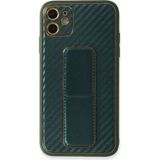 Marsilyan™- Apple Iphone 12 Kılıf Coco Karbon Standlı Kapak - Yeşil
