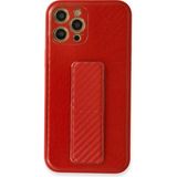 Marsilyan™- Apple Iphone 12 Pro Kılıf Coco Karbon Standlı Kapak - Kırmızı