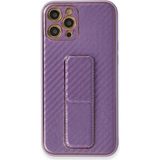 Marsilyan™- Apple Iphone 12 Pro Kılıf Coco Karbon Standlı Kapak - Mor