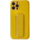 Marsilyan™- Apple Iphone 12 Pro Kılıf Coco Karbon Standlı Kapak - Sarı