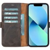 Marsilyan™- Apple iPhone 13 Pro Max Uyumlu Deri Cüzdanlı Kılıf Acı Kahve