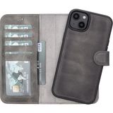Marsilyan™- Apple iPhone 14 Plus Uyumlu Deri Cüzdanlı Kılıf Mwwn VS4EF Gri