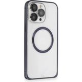 Marsilyan™- Apple Iphone 15 Pro Max Kılıf Metal Bumper Magneticsafe Kapak - Lacivert