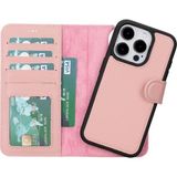 Marsilyan™- Apple iPhone 15 Pro Uyumlu Deri Cüzdanlı Kılıf Mwwn Nu2 Pembe