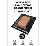 Marsilyan Battal Boy Siyah Şeffaf Kargo Poşeti 45X55+5 cm 100 Adet