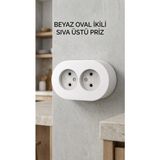Marsilyan™- Beyaz Çift Girişli Topraklı Sıva Üstü Elektrik Prizi, Modern Tasarım - Renkli - Standart