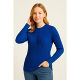 Marsilyan- Bisiklet Yuvarlak Yaka Triko Kazak Pamuklu Kalın Fitilli Dokuma, Regular Fit Uzun Kollu Kışlık Model - Saks Mavisi - XL
