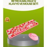 Marsilyan Bluetooth Retro Kablosuz Klavye ve Mouse Seti – 3 Cihaz Bağlantılı, Sessiz Tuş, Uzun Pil Ömr