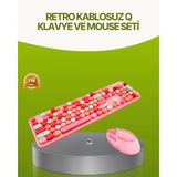 Marsilyan Bluetooth Retro Kablosuz Klavye ve Mouse Seti – 3 Cihaz Bağlantılı, Sessiz Tuş, Uzun Pil Ömrü - Renkli