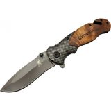 Marsilyan Browning X50 Kahverengi Kurtarma / Kamp Çakısı 20,5cm- Yarı Otomatik, Kemerlikli, Ahşap Sap, Cam Kırma ve Ip Kesme Aparatlı - 1