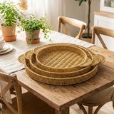 Marsilyan Buffer® Iç Içe Geçebilen 3’lü Yuvarlak Plastik Rattan Tepsi Seti–hasır Görünümlü Ço - Renkli - 1