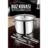 Marsilyan Buz Kovası 304 Paslanmaz Çelik ve Buz Maşası Seti Buz Termosu - Çok Renkli