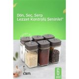 Marsilyan Cam Tuzluk Baharatlık – 360° Döner Kapaklı | 3 Delik Tipiyle Ayarlanabilir Akış 6 Adet 722180 - Renkli