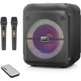 Marsilyan Çift Karaoke Mikrofonlu Bluetooth Hoparlör Fm Radyo 20W 10.5 Inç Rgb Kumandalı Siyah NDR2210 - Renkli