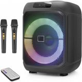 Marsilyan Çift Karaoke Mikrofonlu Bluetooth Hoparlör Fm Radyo 20W 8 Inç Rgb Kumandalı Siyah NDR1745 - Renkli - standart