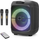 Marsilyan Çift Karaoke Mikrofonlu Bluetooth Hoparlör Fm Radyo 20W 8 Inç Rgb Kumandalı Siyah NDR1745 - Renkli
