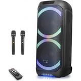 Marsilyan Çift Karaoke Mikrofonlu Bluetooth Hoparlör Fm Radyo 60W 2X12 Inç Rgb Kumandalı Siyah NDR1312 - Renkli