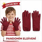 Marsilyan Çocuk Boy Pandomim Eldiveni Beyaz Puantiyeli Bordo Renk Gösteri Eldiveni 23 Nisan 19 Mayıs