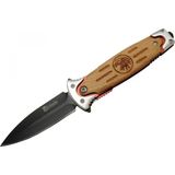 Marsilyan Columbia Fs 11032 Kahverengi Kurtarma / Kamp Çakısı 20CM - Kartal Işlemeli Ahşap Sap, Kemerlikli, Cam Kırma Aparatlı