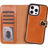 Marsilyan™- Cüzdan Taşıma Derdi Olmadan – iPhone 16 Pro Max Uyumlu Hakiki Deri El Yapımı Kart Yuvalı Kılıf (Leopar Desenli)