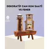 Marsilyan Dekoratif Ahşap Kum Saati ve Deniz Feneri Figürlü Masa Süsü – Şık ve Fonksiyonel Tasarım - Renkli - standart