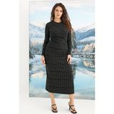 Marsilyan Desenli Uzun Kollu Elbise - Siyah - XL