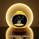 Marsilyan Doğal Ahşap Standlı Geyik Figürlü Kristal Küre LED Dekoratif Lamba - Renkli - standart
