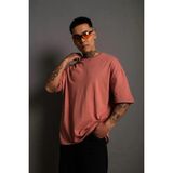 Marsilyan- Erkek 24/1 Düz A Kalite Oversize T-Shirt - Gül Kurusu - Mavi