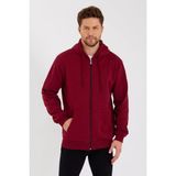 Marsilyan Erkek 3 Iplik Pamuklu Tam Fermuarlı Kapüşonlu Kanguru Cepli Düz Hoodie Sweatshirt - Bordo