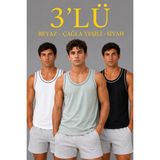 Marsilyan Erkek 3’lü Kolsuz Sporcu Atlet Seti Yazlık Bisiklet Yakalı - Mint Yeşili, Siyah, Beyaz - Çok Renkli - XL