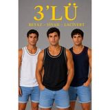 Marsilyan Erkek 3’lü Kolsuz Sporcu Atlet Seti Yazlık Bisiklet Yakalı - Siyah, Lacivert, Beyaz - Çok Renkli - 2XL