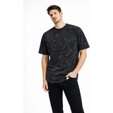 Marsilyan Erkek Asit Yıkama Bisiklet Yaka Kısa Kollu Oversize T-Shirt Tişört - Siyah - 2XL
