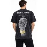Marsilyan Erkek Asit Yıkamalı Baskılı Tişört Bisiklet Yaka Kısa Kollu Streetwear T-Shirt - Siyah