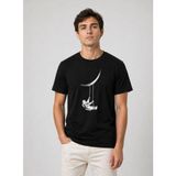 Marsilyan Erkek Astronot Ay Temalı Tişört Kısa Kol Yazlık Bisiklet Yaka T-Shirt - Siyah