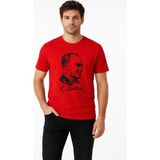 Marsilyan Erkek Atatürk Baskılı Tişört Kısa Kollu Bisiklet Yaka T-Shirt - Kırmızı