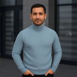 Marsilyan- Erkek Balıkcı Yaka Bağazlı Triko Kazak Pamuklu Kalın Fitilli Dokuma, Regular Fit Uzun Kollu Kışlık Model - Bebe Mavisi