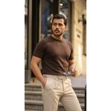 Marsilyan- Erkek Basic Bisiklet Yaka Kısa Kollu Triko Tişört - %100 Pamuk Akrilik - Acı Kahve - 2XL